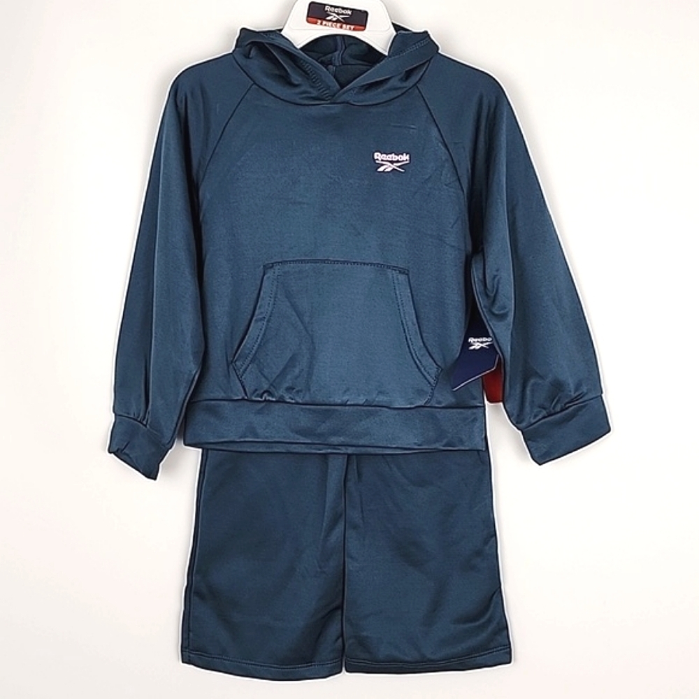 Reebok Youth Girls 2 Pc Set Matching Hoodie Sweatpants Hoops Blue Teal 4-5YA